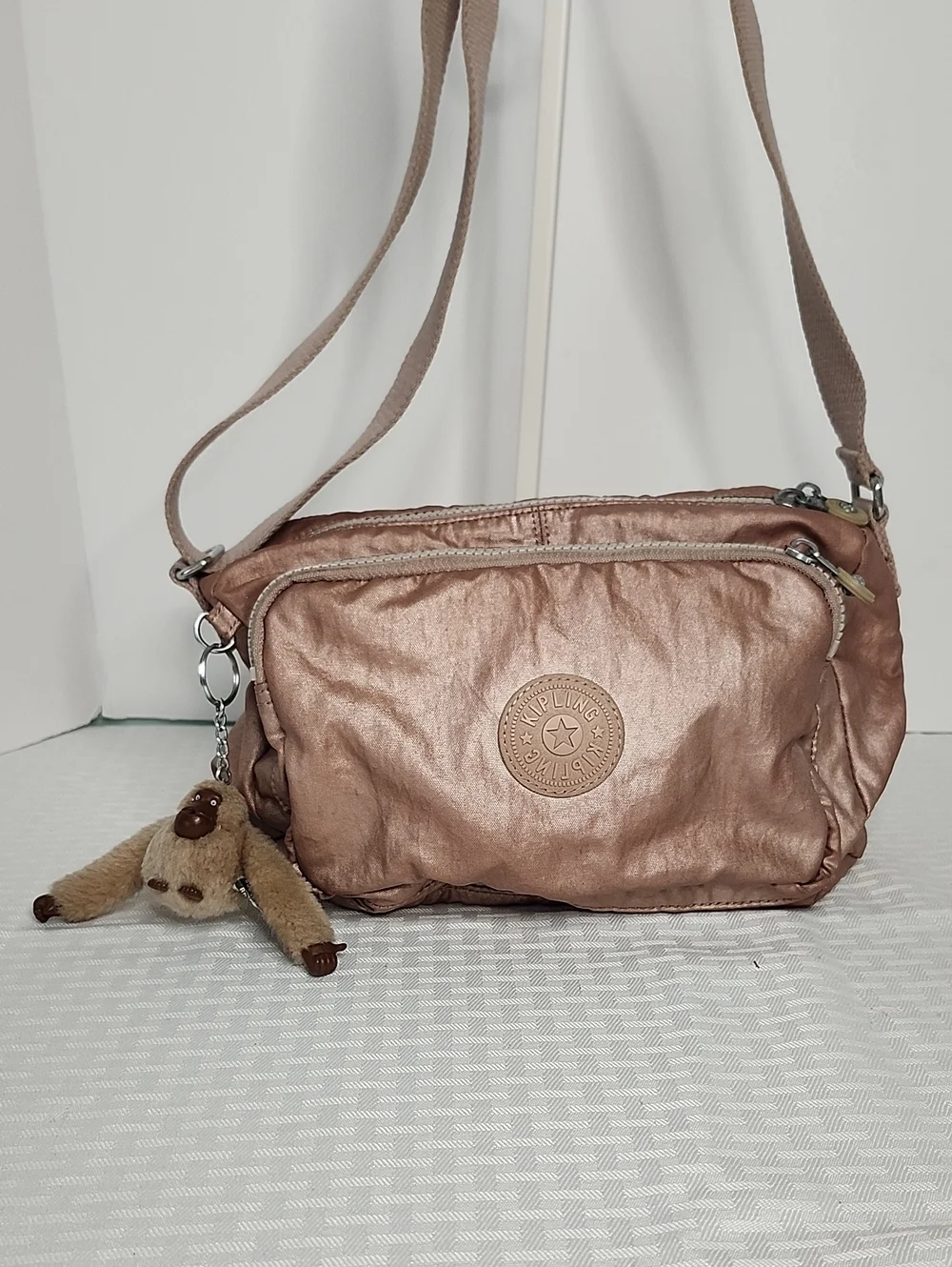 Kipling Rose Metallic Bag With  Monkey Keychain